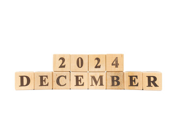 December 2024. Resolution, strategy, solution, goal, business and holidays. Date month December 2024. Wooden Cubes