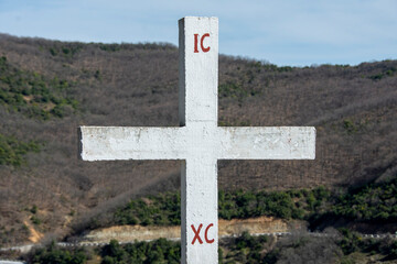 cross in the mountains in greece