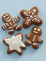 handmade gingerbread cookies on blue background