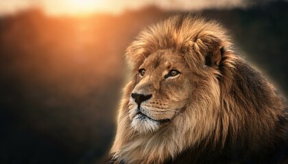 Fototapeta premium Lion, the majestic king of the forest, symbolizing strength, royalty, and power in the animal kingdom