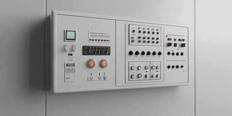 A white electronic board with a lot of buttons and dials