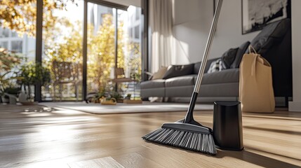 Cleaning Tools in a Cozy Living Room Setting