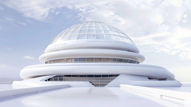3D Rendering of White Circular Building - a sleek and modern architectural visual. The circular design showcases innovative aesthetics and clean lines, creating a striking appearance.
