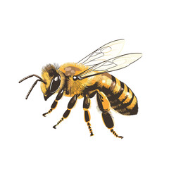 Bee on a white background. Vector illustration of a honey bee. 