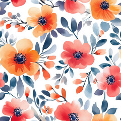 Watercolor floral seamless pattern print hand painting with abstract flowers and plants, design texture. Tileable Seamless pattern watercolor floral pattern for textile, stationery, wedding deisgn