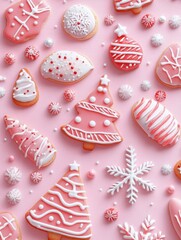 Pink Christmas Cookies on a Pink Background