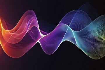 Fototapeta premium A vibrant, flowing wave design in shades of purple, orange, and blue, representing sound or energy movement.