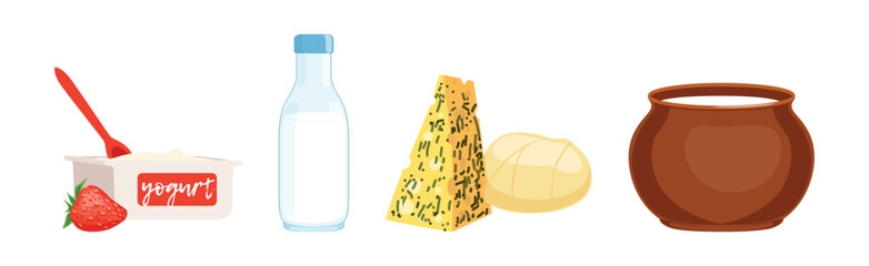 Fresh Dairy Product and Food Item Vector Set
