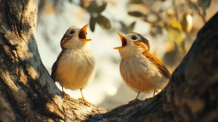 Fototapeta premium Melodious Birds: A Super-Realistic Macro Children's Illustration