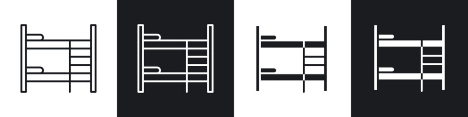 Bunk bed icon in solid and outlined style. black and white colors