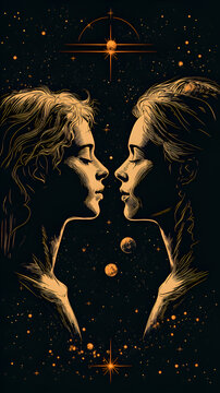 Cosmic Portrait of Twin Souls in an Ethereal Space Aesthetic