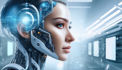 Futuristic Robot Head with Advanced Mechanical and AI Details