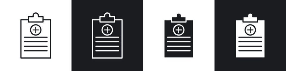 Medical record icon in solid and outlined style. black and white colors