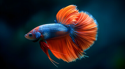 Betta fish, Siamese fighting fish, Betta splendens, Fighting fish. Capture the moving moment of betta fish or red-blue siamese fighting fish isolated on black background