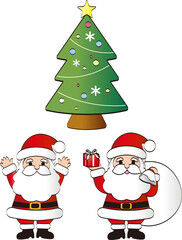 christmas　クリスマス　ツリー　サンタクロース　プレゼント　飾り　イラスト素材