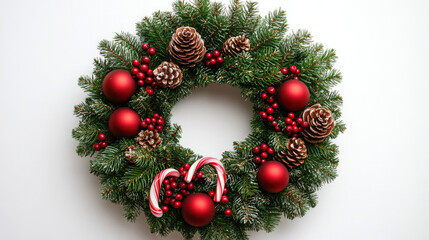 Pine tree, ball, circle, white background