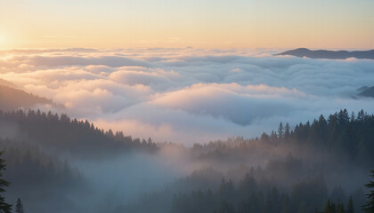 Fototapeta premium Morning Clouds Over Mountainous Landscape