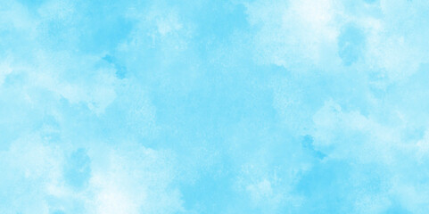Obraz premium Grunge tint light blue watercolor abstract background, Aquarelle paint paper textured, blue sky with clouds, Sky Nature Landscape Background, sky background with white fluffy clouds. 