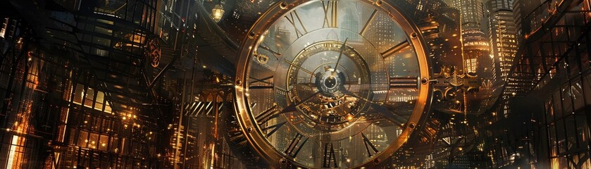 Naklejka premium A massive ancient clockwork mechanism hidden beneath a city