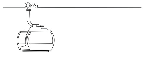 continuous line drawing of cable car.one line drawing of cable car transportation in mountainous areas for tourism.single line vector illustration.isolated white background © vionaembun42
