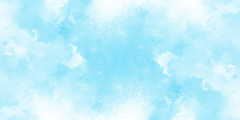 Grunge tint light blue watercolor abstract background, Aquarelle paint paper textured, blue sky with clouds, Sky Nature Landscape Background, sky background with white fluffy clouds.	