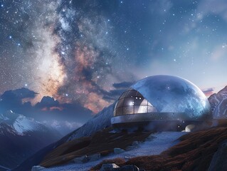 A mountaintop observatory with a dome made of  aluminum offering unobstructed views of the night sky