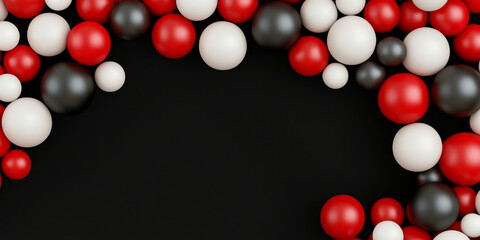 A vibrant arrangement of red, white, and black spheres on a dark background, creating a festive and playful aesthetic.