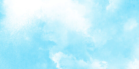 Grunge tint light blue watercolor abstract background, Aquarelle paint paper textured, blue sky with clouds, Sky Nature Landscape Background, sky background with white fluffy clouds.	
