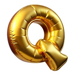 Metallic gold letter Q balloon 3D render icon isolated on white background