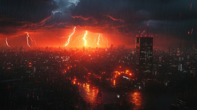 Cityscape Under a Thunderous Sky
