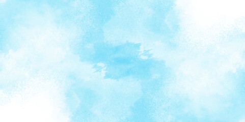 Grunge tint light blue watercolor abstract background, Aquarelle paint paper textured, blue sky with clouds, Sky Nature Landscape Background, sky background with white fluffy clouds.	