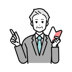 Illustration of a businessperson male holding a young-leaf mark.
