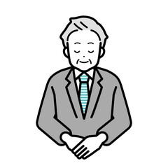 Illustration of a male businessperson bowing.
