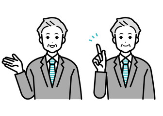 Clip art set of male businessperson explaining.
