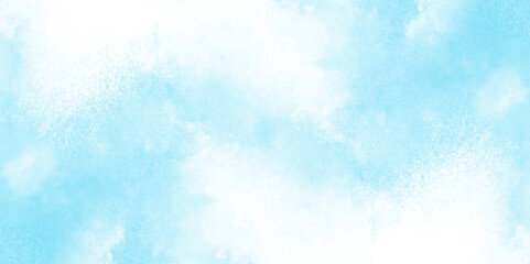 Grunge tint light blue watercolor abstract background, Aquarelle paint paper textured, blue sky with clouds, Sky Nature Landscape Background, sky background with white fluffy clouds.	
