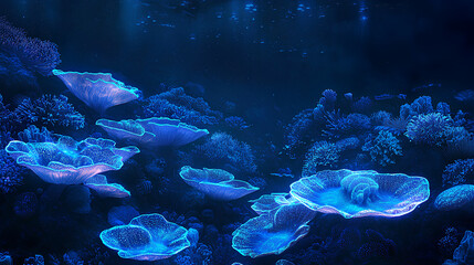 Obraz premium Bioluminescent Underwater Coral Scene