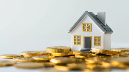 Tiny house on stack of coins, symbol of affordable housing and smart financial decisions for future stability