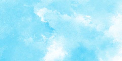 Grunge tint light blue watercolor abstract background, Aquarelle paint paper textured, blue sky with clouds, Sky Nature Landscape Background, sky background with white fluffy clouds.	