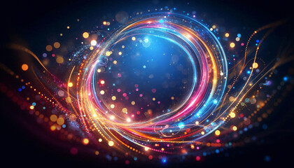 Obraz premium A mesmerizing swirl of colorful lights forming a circular pattern against a dark background, evoking energy and motion