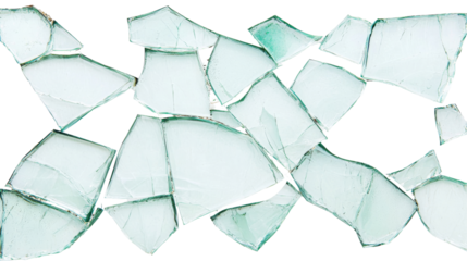 Explore the intriguing patterns created by broken glass fragments on a transparent background