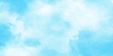 Grunge tint light blue watercolor abstract background, Aquarelle paint paper textured, blue sky with clouds, Sky Nature Landscape Background, sky background with white fluffy clouds.	