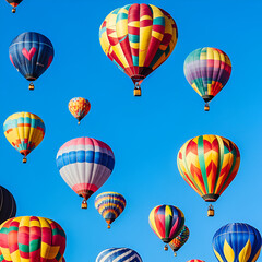 Obraz premium Hot Air Balloon Festival, Colorful Balloons in Blue Sky