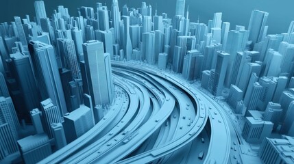 Fototapeta premium Futuristic cityscape with intricate highway network and towering skyscrapers, AI
