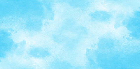 Grunge tint light blue watercolor abstract background, Aquarelle paint paper textured, blue sky with clouds, Sky Nature Landscape Background, sky background with white fluffy clouds.	