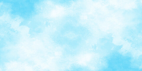 Grunge tint light blue watercolor abstract background, Aquarelle paint paper textured, blue sky with clouds, Sky Nature Landscape Background, sky background with white fluffy clouds.	