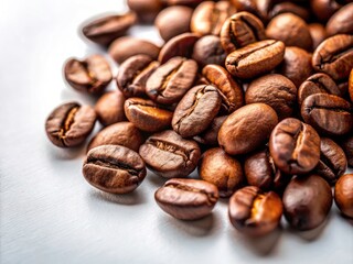 Naklejka premium Minimalist Coffee Beans Arrangement on White Background for Coffee Lovers, Organic Coffee, Natural Ingredients, Coffee Aesthetics, Minimalism Photography, Food Photography, Coffee Art