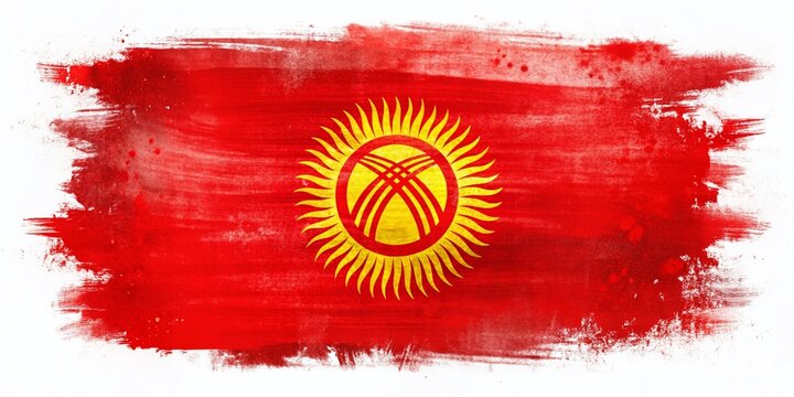 Abstract Flag of Kyrgyzstan with Hand-Drawn Brush Strokes on Grunge Style Background Celebrating Happy Independence Day in Vibrant Colors for Food Photography - Powered by Adobe