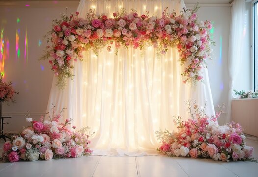 Wedding backdrop aesthetic flower decoration indoor interior decorated studio background