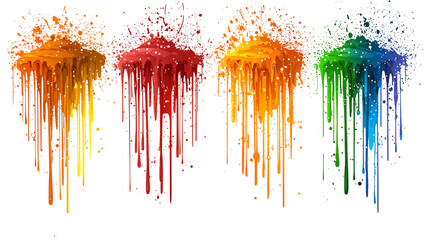 Fototapeta premium Vibrant Rainbow Paint Splatter Drips Background (Transparent Background)