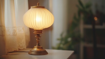 Antique Lamp on Table with Warm Light